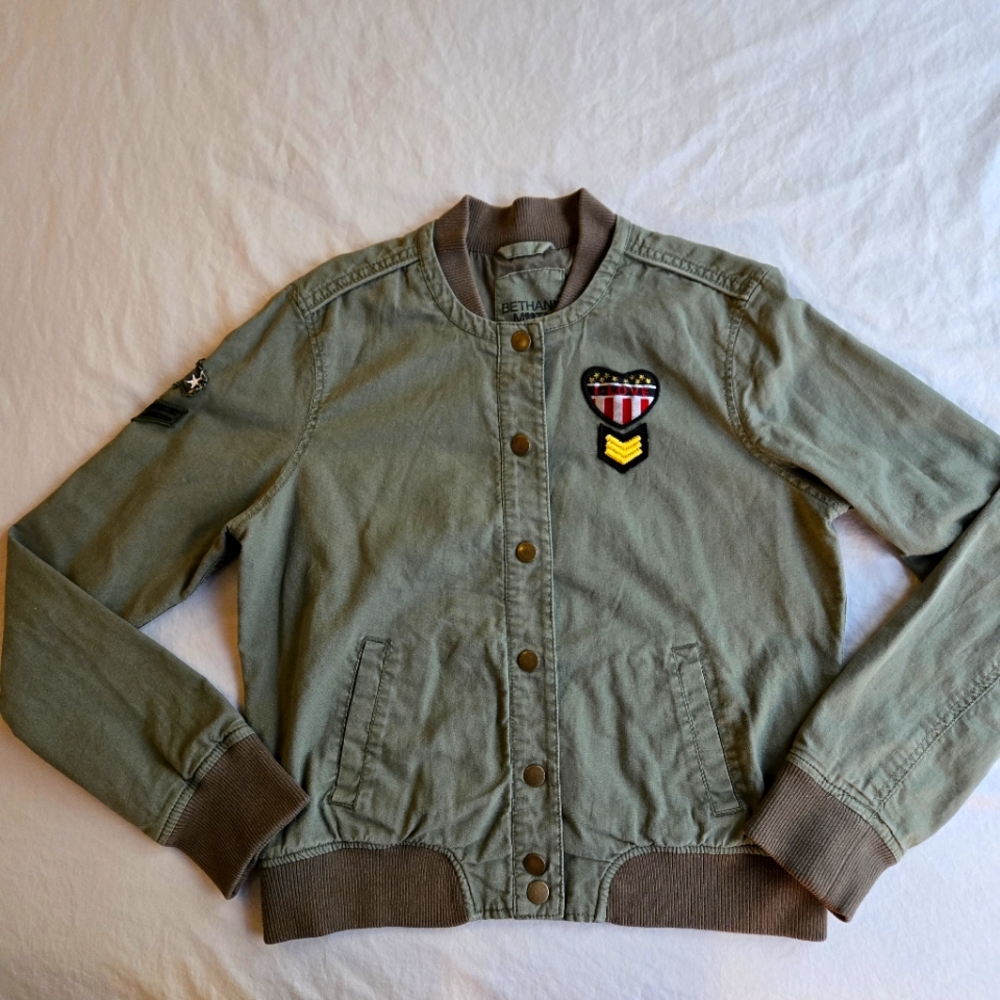 Bethany Mota Aeropostale Army Military Cotton Blend Retro Bomber Jacket sz L